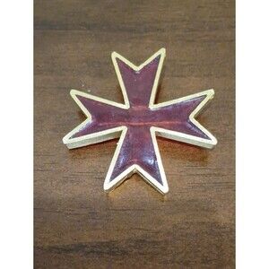 Red And Gold Templar Maltese Cross Brooch - Vintage!